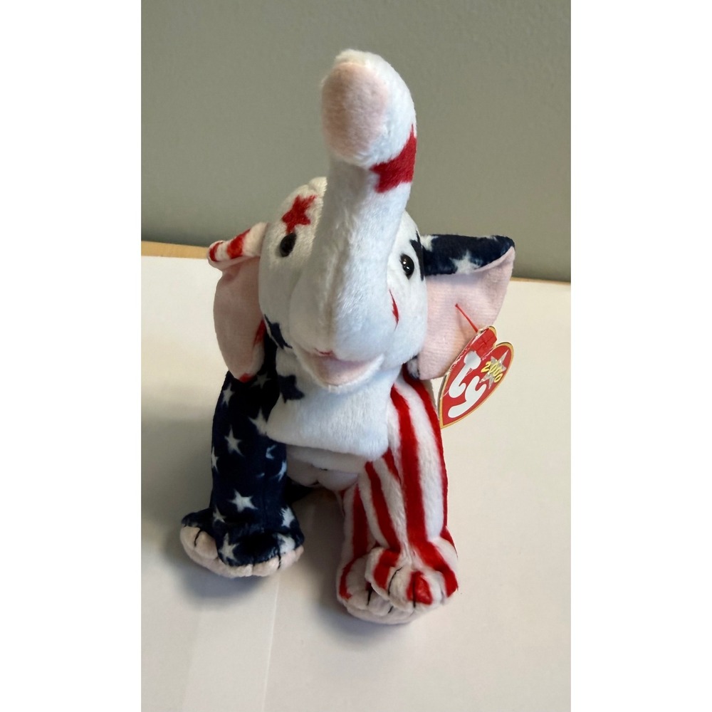 Ty Beanie Babies Righty 2000 Elephant American Flag Patriotic Plush Toy NWT